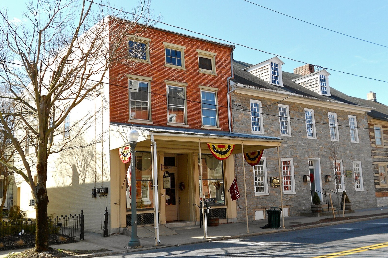 Storefronts along Main Street in Lititz, Pennsylvania